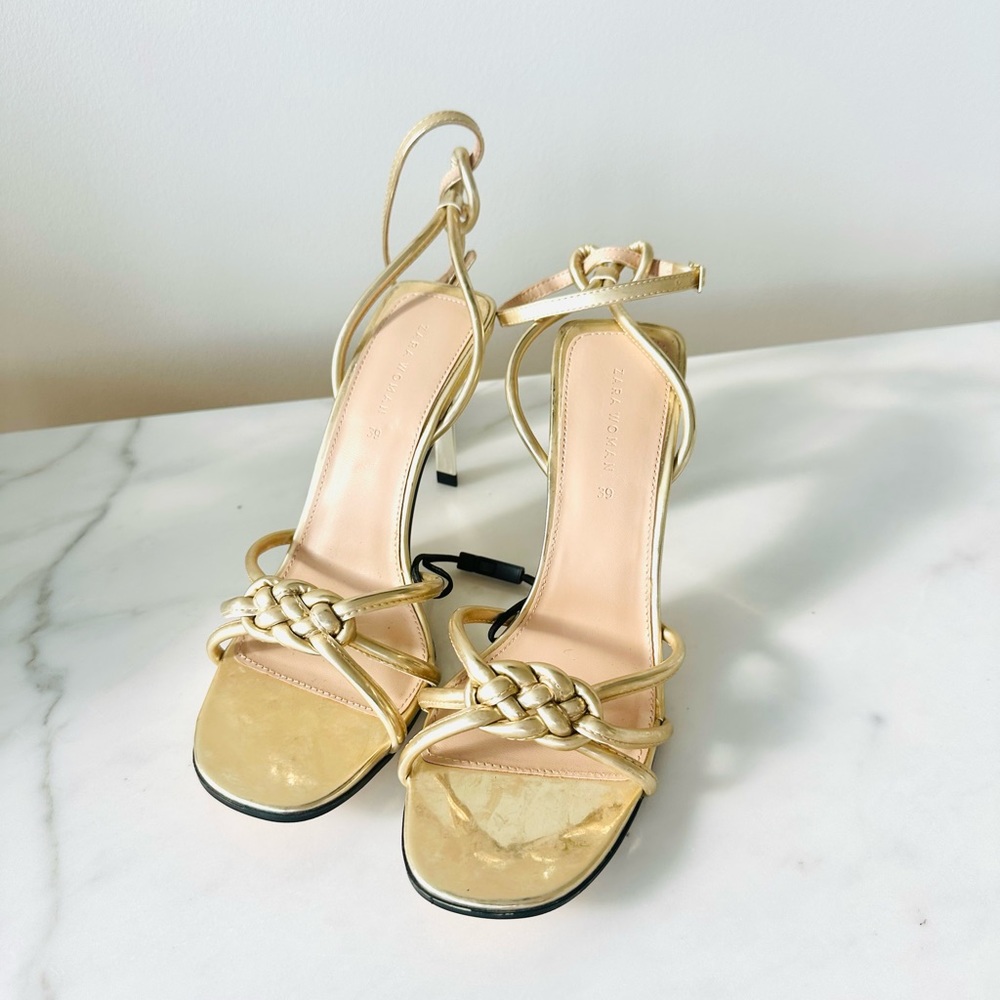 NEW Zara Gold Stiletto heels sandals